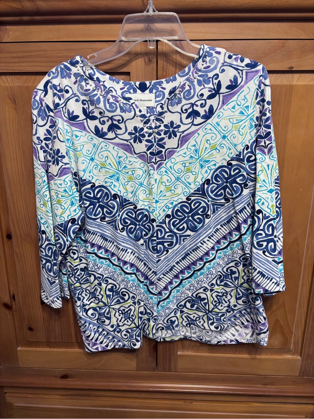 Alfred Dunner Blue White Purple Patterned Women's Blouse
